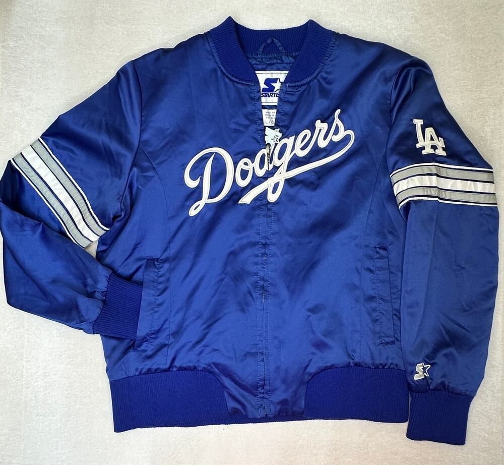VTG 80s 90s Starter LA Dodgers Satin Jacket Full Zip Blue - Large